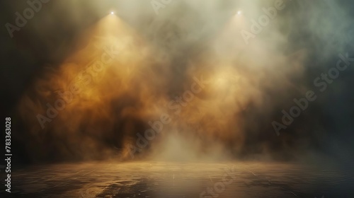 ethereal empty stage with mist fog and brown spotlights moody atmospheric background for artistic displays digital painting photo