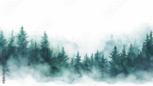 A watercolor painting of a lush forest with trees