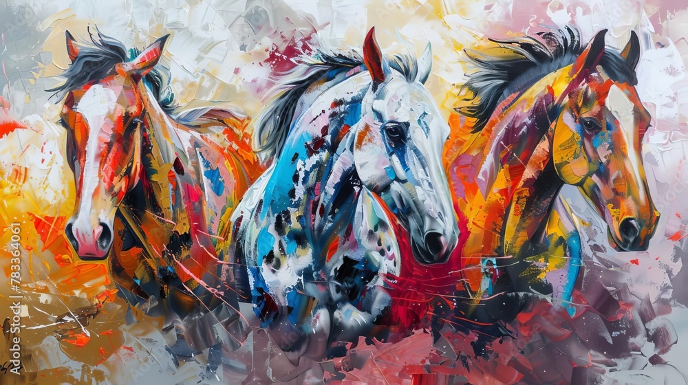 expressive freehand oil painting with animal prints and horses modern art for various applications