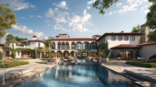 Spanish Luxurious Villa with Swimming Pool AI Generated