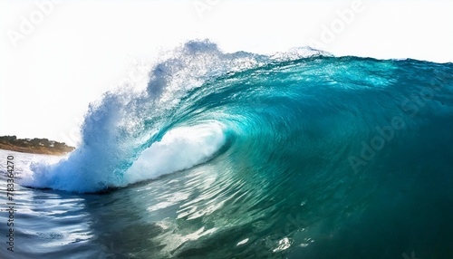 blue sea wave with white foam isolated on white background high quality photo