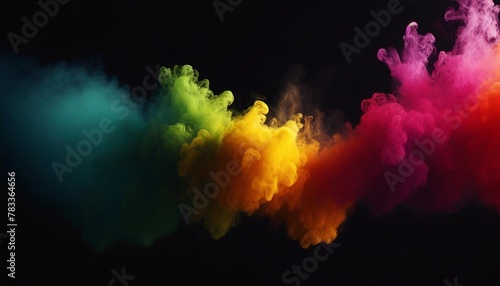 rainbow smoke colored mist ink water rainbow color vapor cloud on dark black abstract wallpaper