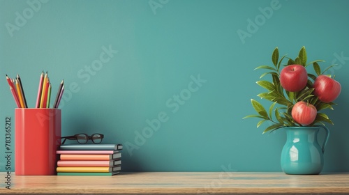 Back to School background concept with school supplies. AI generation.