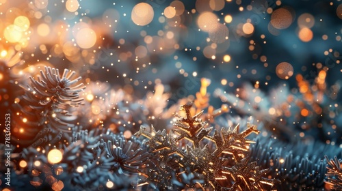 festive christmas background with shimmering snowflakes and bokeh lights digital art