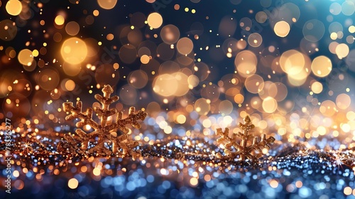 festive christmas background with shimmering snowflakes and bokeh lights digital art