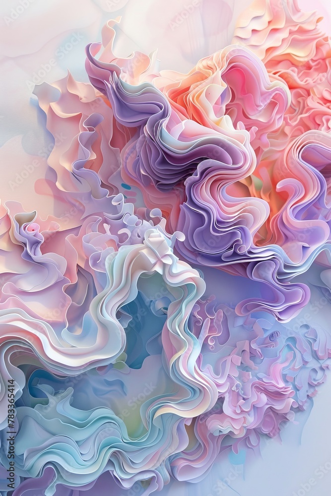 Vibrant 3D Abstract Paper Art with Pastel Color Transitions and Fluid Shapes