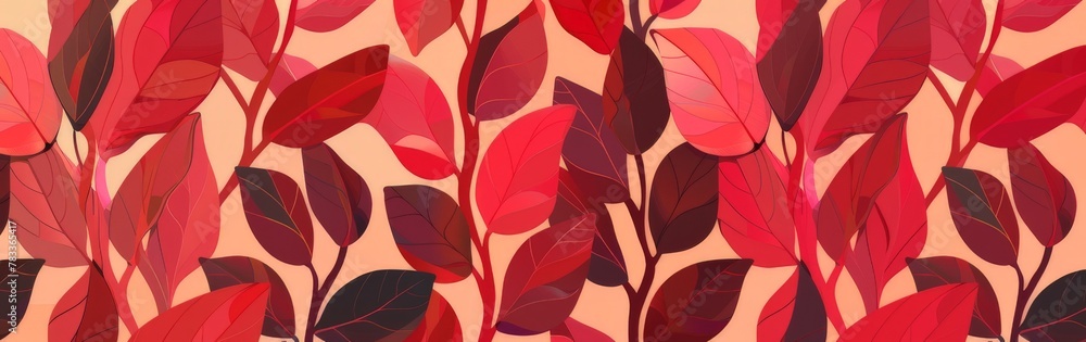Red leaves on pink background