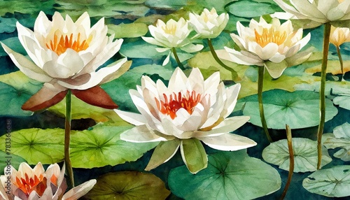 beautiful watercolor desktop background of lotus water lilies in bloom generative ai