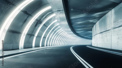 Fototapeta Naklejka Na Ścianę i Meble -  futuristic 3d rendering of an architectural tunnel on a highway with empty asphalt road