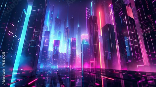 futuristic abstract cityscape with glowing neon lights and sleek geometric structures