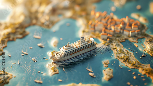 Miniature Ship on Textured Mediterranean Map