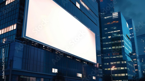 futuristic blank white advertising billboard on office building at night 3d mockup