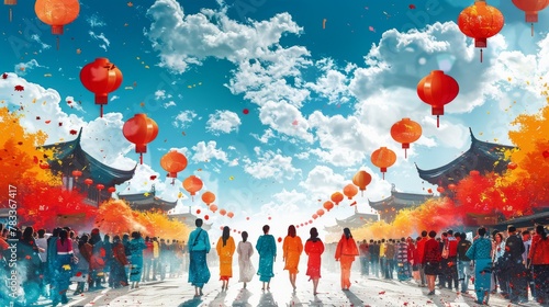 Group of People Standing in Front of Orange and Red Balloons