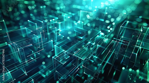 futuristic blue and green 3d abstract technology background geometric shapes and glowing lines digital innovation and progress concept 3d illustration