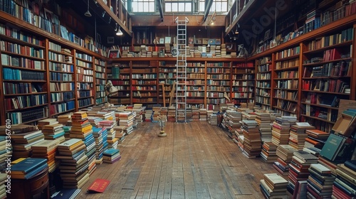 Room Filled With Books and Ladder