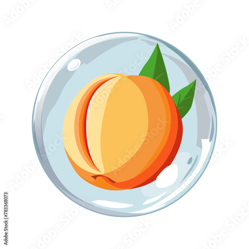 Healthy orange peach in air bubble. Isolated vector summer fruit for design