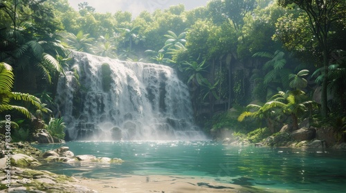 Majestic Waterfall in Lush Forest