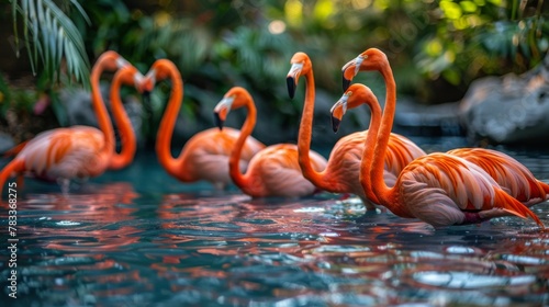 Group of Flamingos Standing in Water