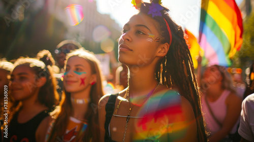 Diverse Teens at LGBTQ+ Rights Rally, Pride Portrait