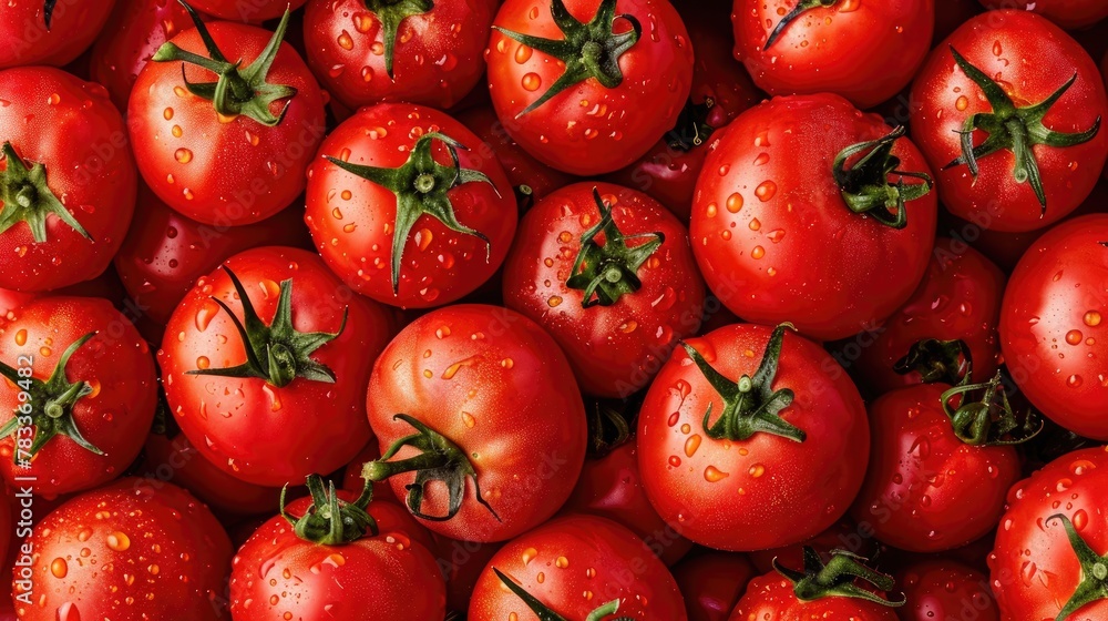 Delicious red tomatoes. The background and texture of fresh, ripe tomatoes. Delicious red tomatoes. The background and texture of fresh, ripe tomatoes.
