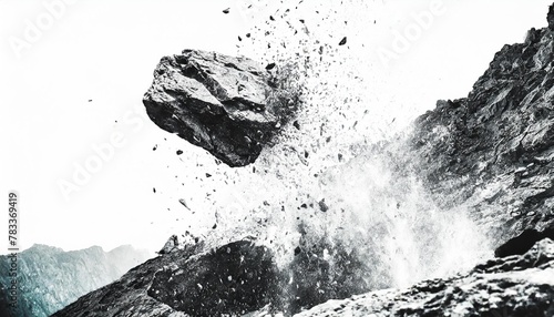 rock stone white background fall black falling space isolated splash dust mountain cliff flying earth stone boulder texture rock abstract broken powder white dirt blast float burst fantasy surface