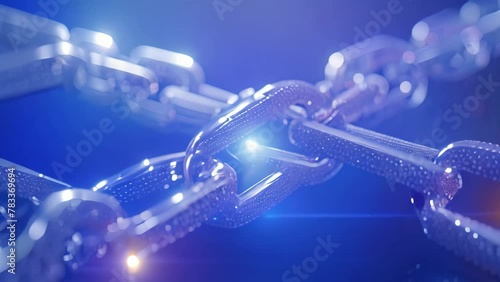 A detailed view of a strong steel chain captured against a black background, An Video depicting the transparency element of blockchain, AI Generated