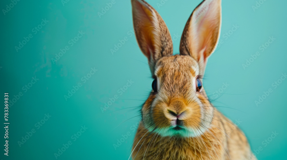 Surreal Portrait of Young Rabbit in Studio Green Setting