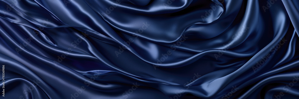 elegance of dark blue satin fabric, its smooth surface shimmering under bright light, creating an abstract and textured background. elegance of dark blue satin fabric, its smooth surface shimmering under bright light, creating an abstract and textured background.