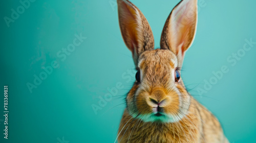 Surreal Portrait of Young Rabbit in Studio Green Setting