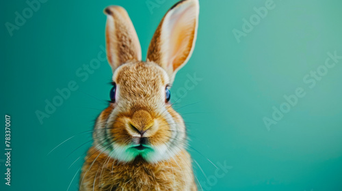 Charming Young Rabbit Captured on Vibrant Green Background © Creative Valley