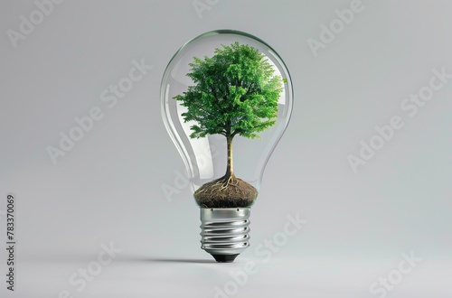 Innovative Green Energy Concept with Tree Growing Inside Light Bulb