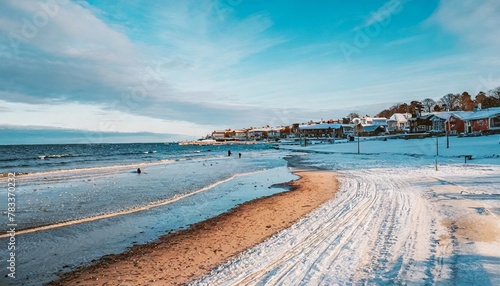 ystad beach on a cold winter day in skane sweden photo