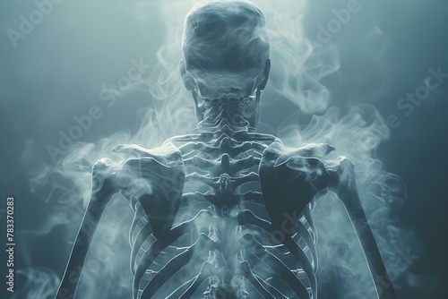 X-Ray Vision: Clavicle and Upper Limbs in Mist. Concept X-Ray Vision, Clavicle, Upper Limbs, Mist