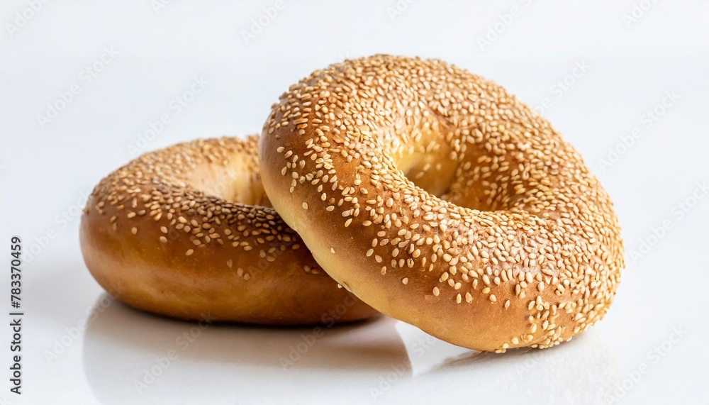 fresh round wheat bagel with sesame seeds isolated on white background with clipping path cut out bagel element for advertising crispy bread healthy organic food mockup
