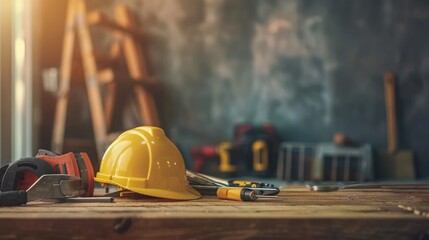 Labor day tools and equipment for work DIY in construction site place.