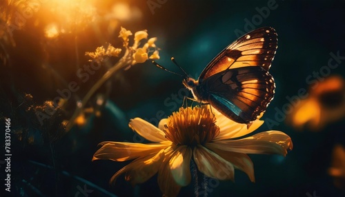 stunning butterfly on a flower at magic hour © Leila