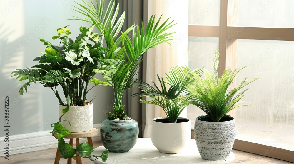 Fototapeta premium Different beautiful indoor plants in room. House decoration
