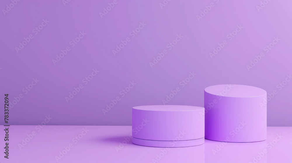 rendering purple colour minimal concept double cylinder pedestal or podium for product showcase display on empty background. rendering purple colour minimal concept double cylinder pedestal or podium for product showcase display on empty background.