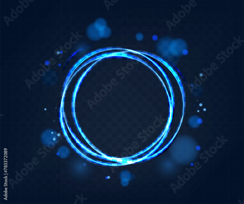 Neon rings set. Vector illustration of neon rings on dark background. Abstract vector fire circles, sparkling swirls and energy light spiral frames, neon blurry light circles at motion.