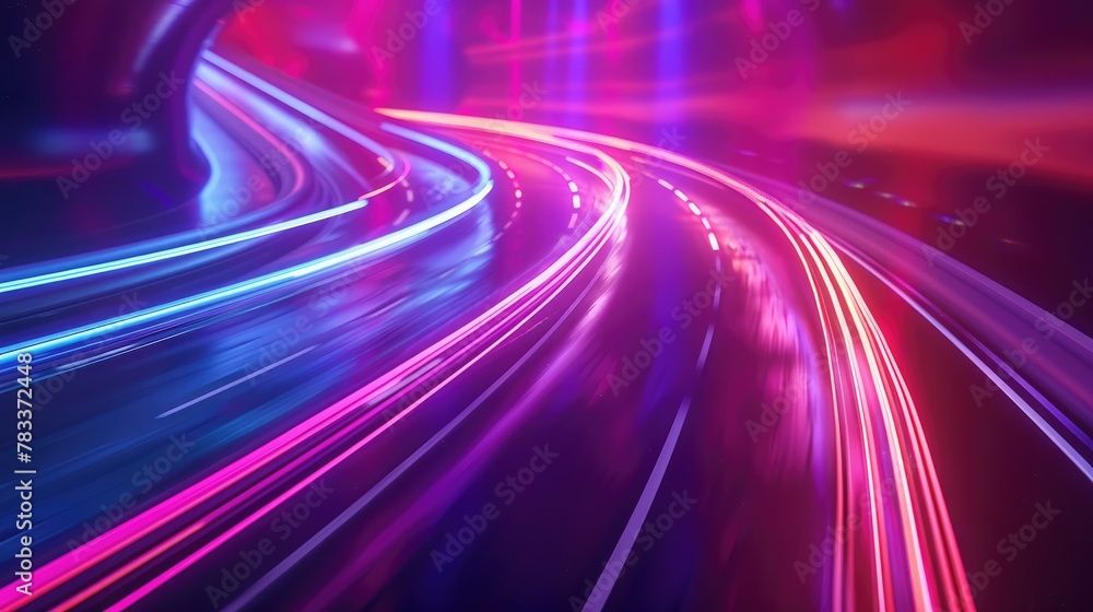 Abstract motion curvy urban road with neon light motion effect applied . Automobile background use concept . Abstract motion curvy urban road with neon light motion effect applied . Automobile background use concept .