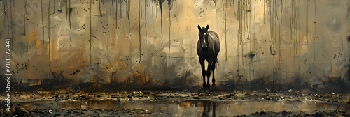Horse,
Painting with modern elements such as metal elements texture backgrounds horses