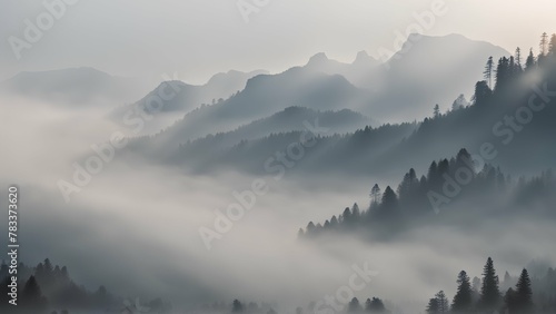 Aerial photo with a view of snow-capped mountains. Snow-covered beautiful mountains, covered with snow, surrounded by wispy clouds