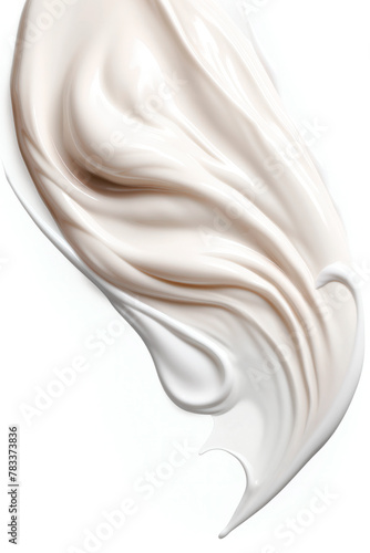 Stroke white moisturizing cosmetic cream, lotion on white background. Skin care product with a creamy texture.