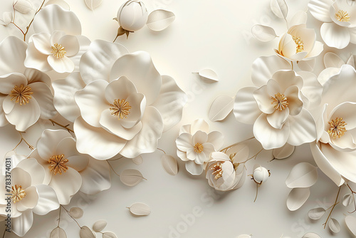 3D white illustration of a background with flowers for holiday cards © Anna