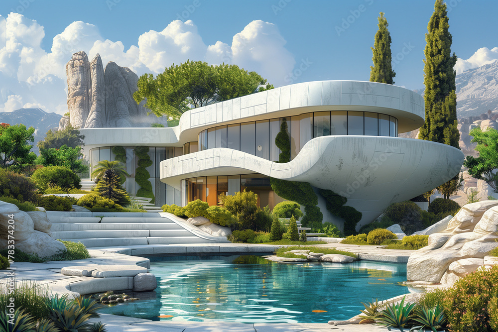 Naklejka premium House, Illustrations in the style of futuristic architecture 
