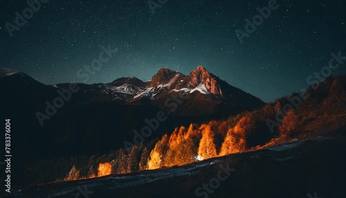 mountains in autumn at night
