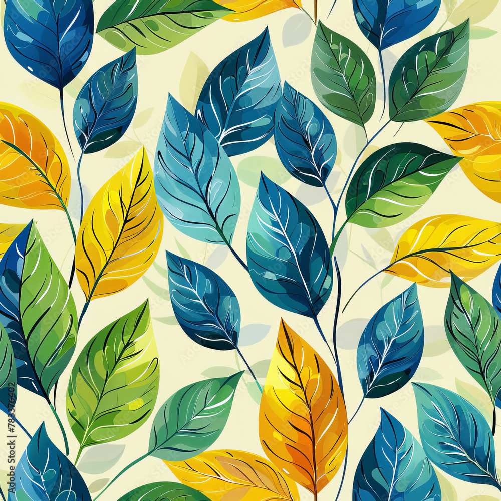 Obraz premium Vibrant Green Leaves Seamless Pattern for Eco-Friendly Backgrounds and Nature-Themed Designs