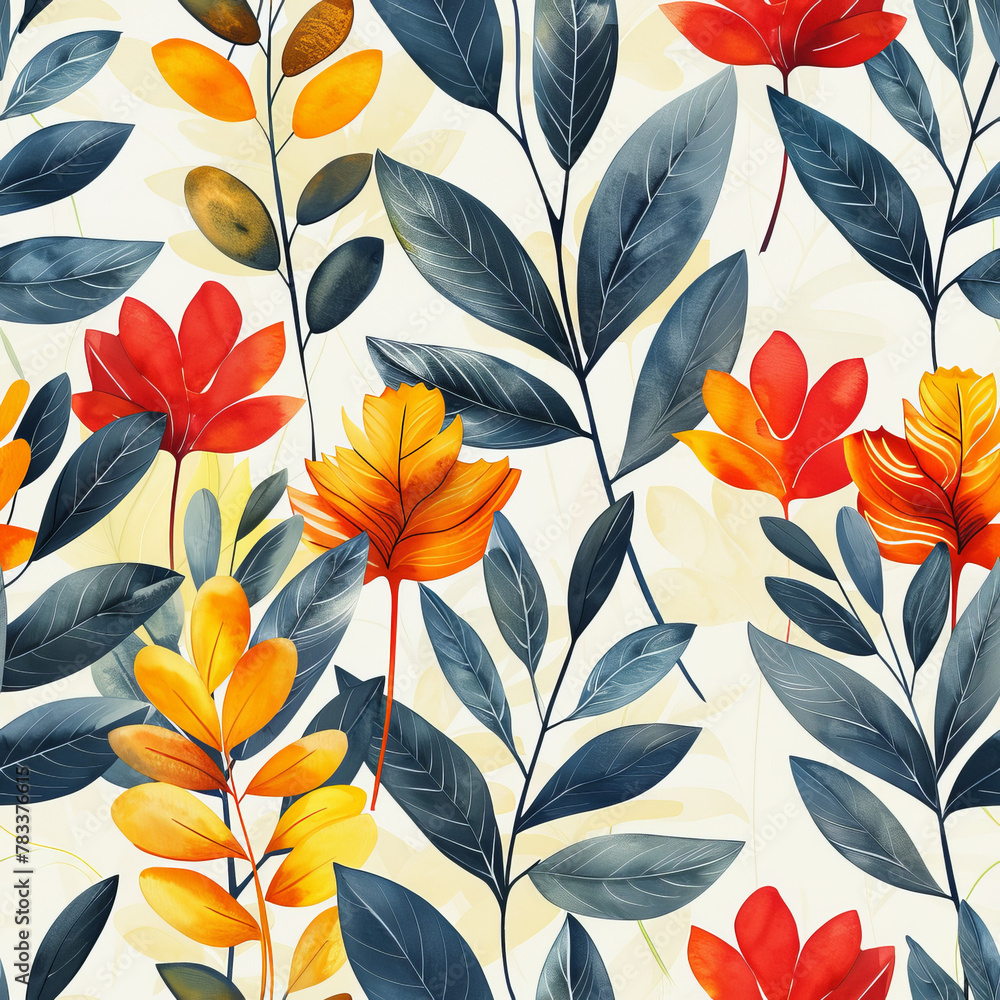 Fototapeta premium Vibrant Green Leaves Seamless Pattern for Eco-Friendly Backgrounds and Nature-Themed Designs