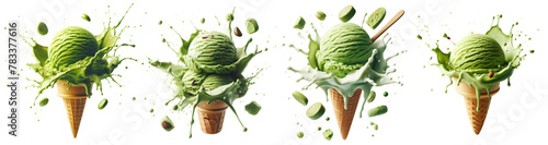 matcha ice cream cone isolated png with splash photo