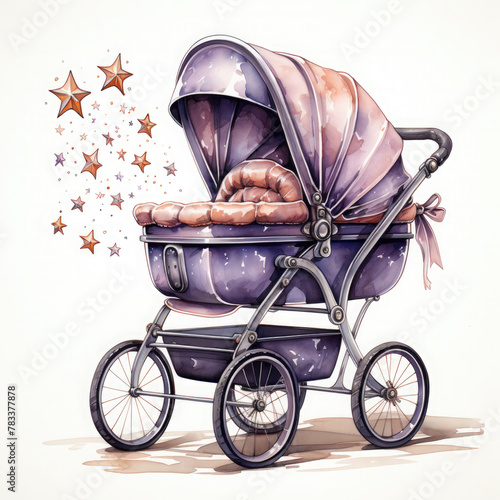 Watercolor Baby Carriage, clipart Illustration, Generative Ai